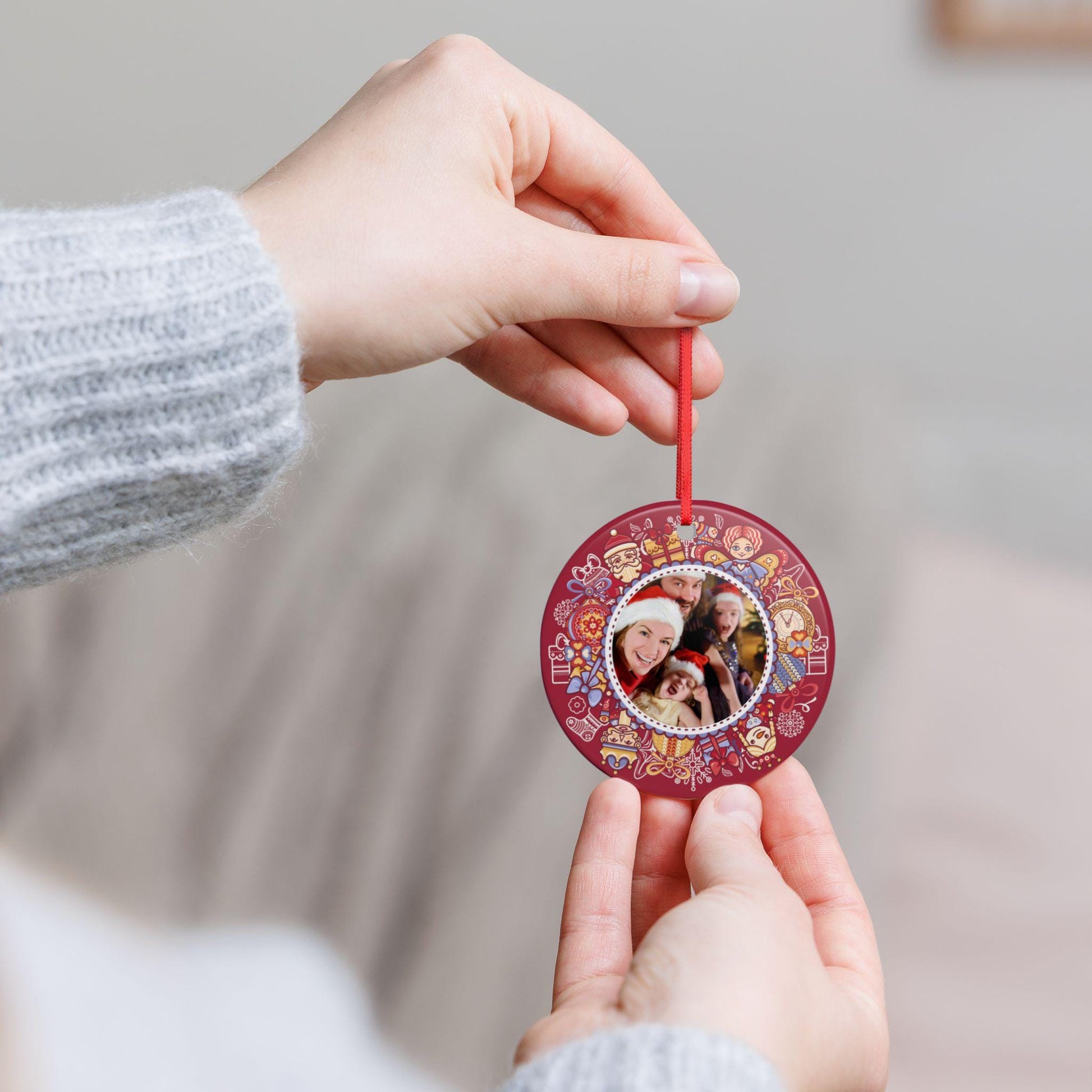 Personalisiertes Foto Ornament, Keramik Weihnachtsanhänger mit eigenem Bild, Geschenk für Familie Paare Haustier Weihnachten