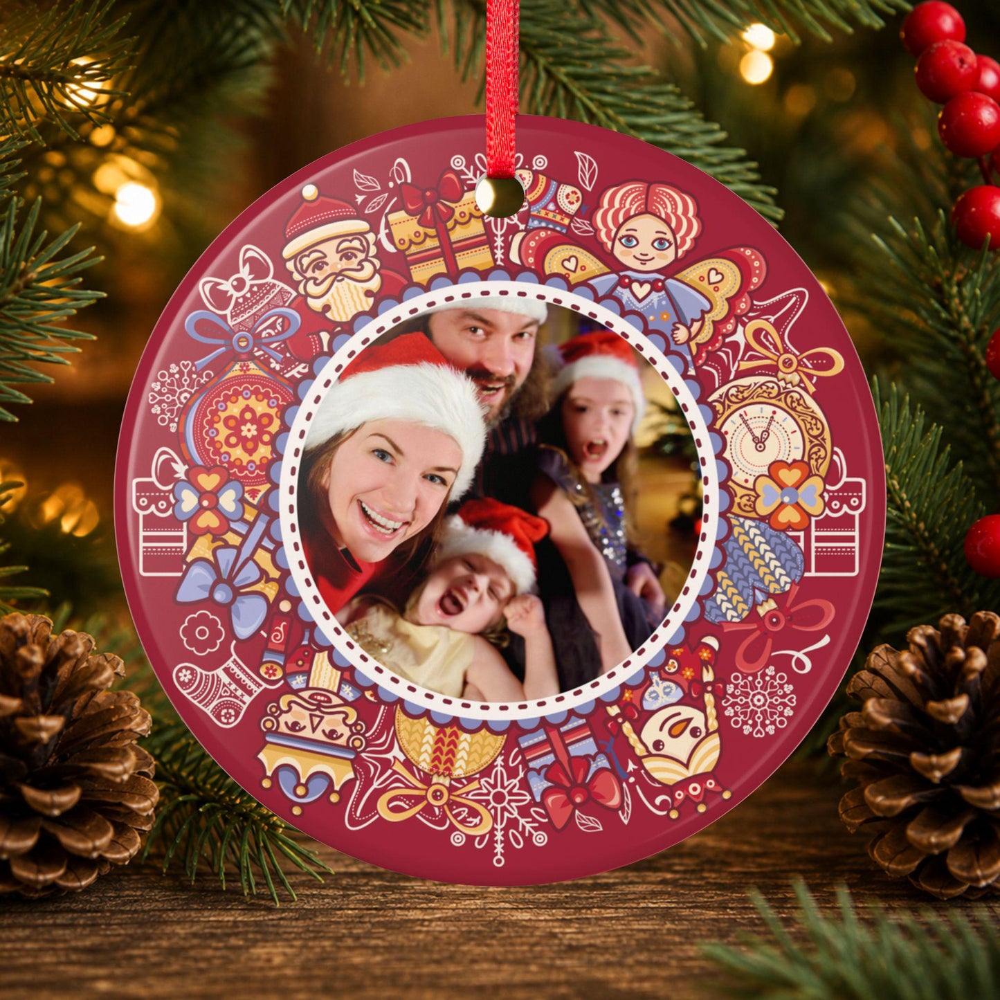 Personalisiertes Foto Ornament, Keramik Weihnachtsanhänger mit eigenem Bild, Geschenk für Familie Paare Haustier Weihnachten
