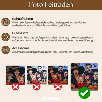 Personalisiertes Halloween Foto Ornament, Keramik Anhänger mit eigenem Bild, Grusel Deko Geschenk Familie Paare Haustier