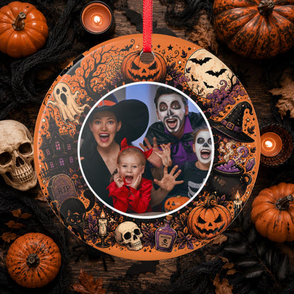 Personalisiertes Halloween Foto Ornament, Keramik Anhänger mit eigenem Bild, Grusel Deko Geschenk Familie Paare Haustier