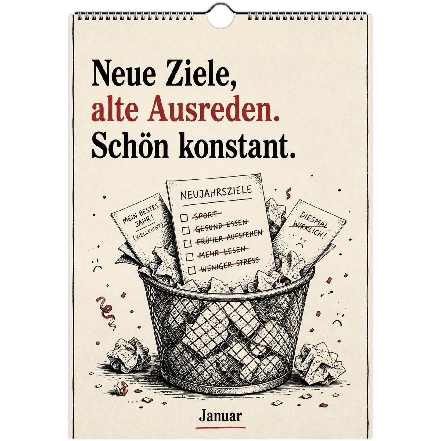 Anti-Motivationskalender 2027 A4 A3 Hochformat | Sarkasmus Wandkalender ohne Kalendarium | Lustiger Kalender Geschenk Büro schwarzer Humor