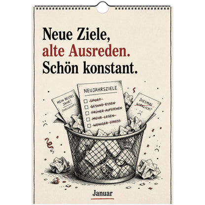 Anti-Motivationskalender 2027 A4 A3 Hochformat | Sarkasmus Wandkalender ohne Kalendarium | Lustiger Kalender Geschenk Büro schwarzer Humor