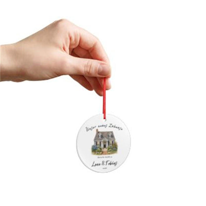 Personalisierter Keramik Anhänger Hausfoto, Neues Zuhause Geschenk mit Namen Adresse Jahr, Einzug Umzug Hausbau Richtfest Familie Ornament