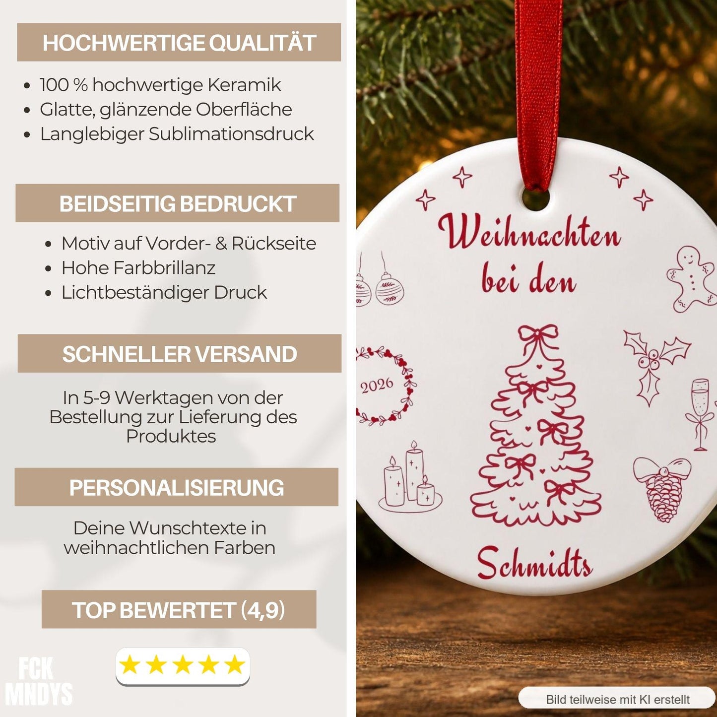 Personalisiertes Erstes Weihnachten Ornament für Paare, Familien, Keramik Weihnachtsanhänger mit Namen Datum, erstes Weihnachten Geschenk