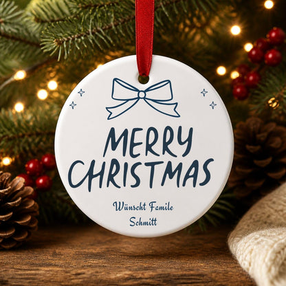 Personalisiertes Merry Christmas Ornament, Keramik Weihnachtsanhänger mit Wunschtext, Christbaumschmuck, Geschenk Weihnachten