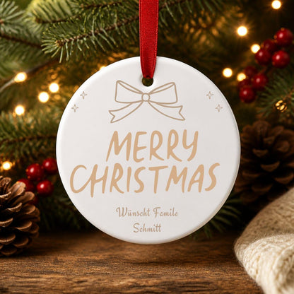 Personalisiertes Merry Christmas Ornament, Keramik Weihnachtsanhänger mit Wunschtext, Christbaumschmuck, Geschenk Weihnachten