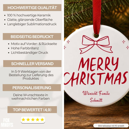Personalisiertes Merry Christmas Ornament, Keramik Weihnachtsanhänger mit Wunschtext, Christbaumschmuck, Geschenk Weihnachten