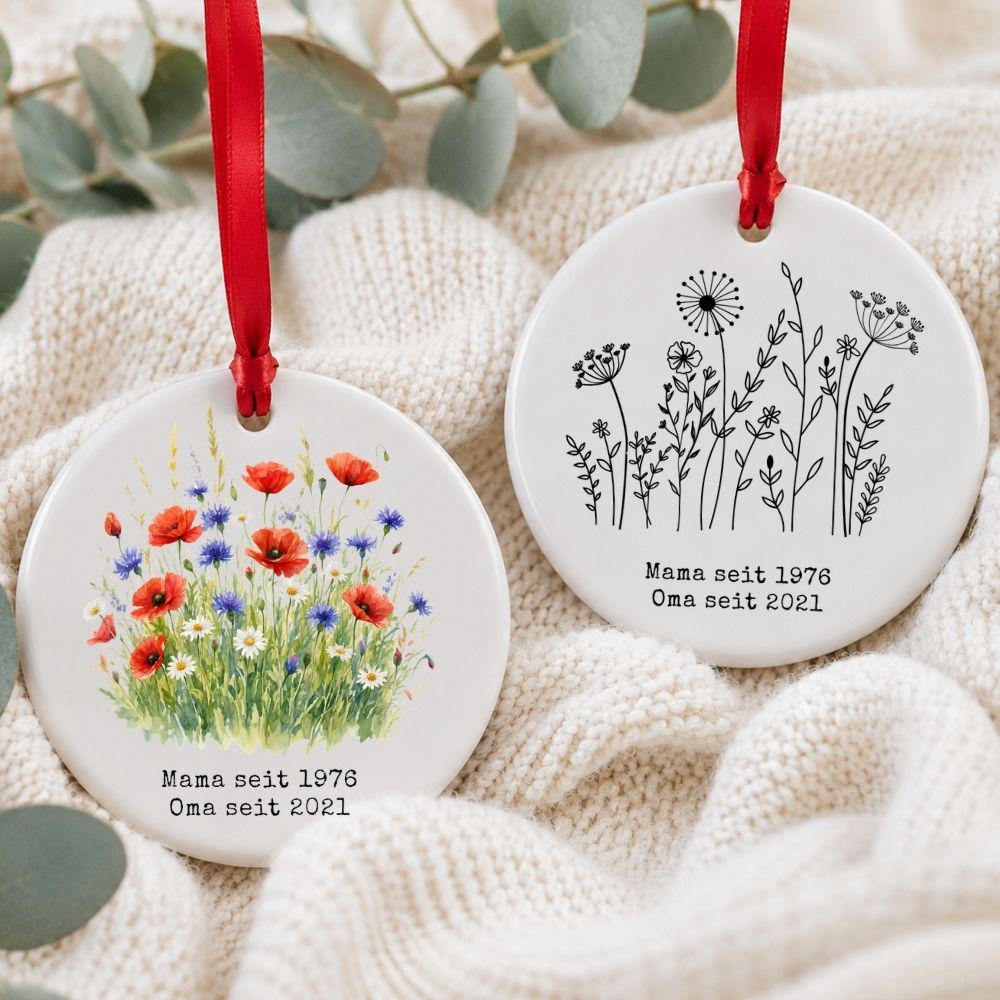 Personalisiertes Mama und Oma seit Ornament, Keramik Anhänger mit Datum, Familien Geschenk für Mütter und Großmütter Weihnachtsschmuck