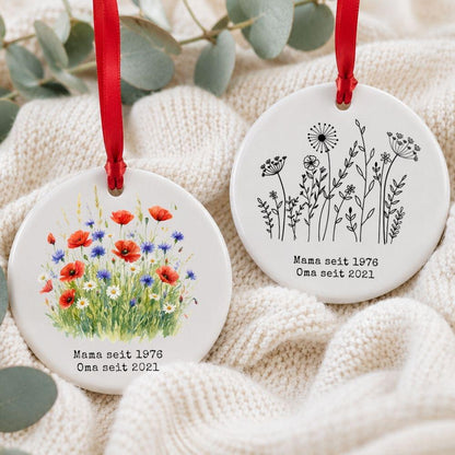 Personalisiertes Mama und Oma seit Ornament, Keramik Anhänger mit Datum, Familien Geschenk für Mütter und Großmütter Weihnachtsschmuck