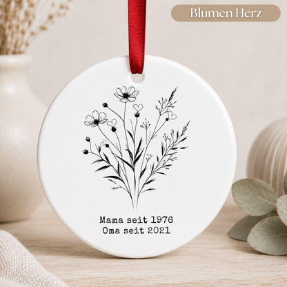 Personalisiertes Mama und Oma seit Ornament, Keramik Anhänger mit Datum, Familien Geschenk für Mütter und Großmütter Weihnachtsschmuck
