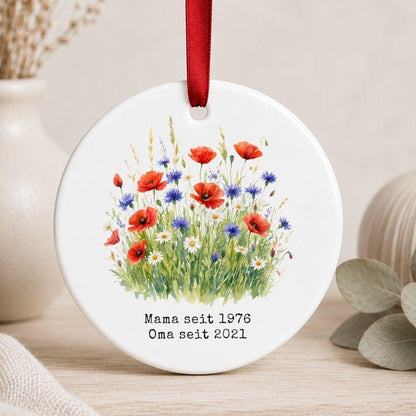 Personalisiertes Mama Oma Opa seit Ornament, Keramik Anhänger mit Datum, Familien Geschenk für Mama Oma Papa Großeltern Weihnachtsschmuck