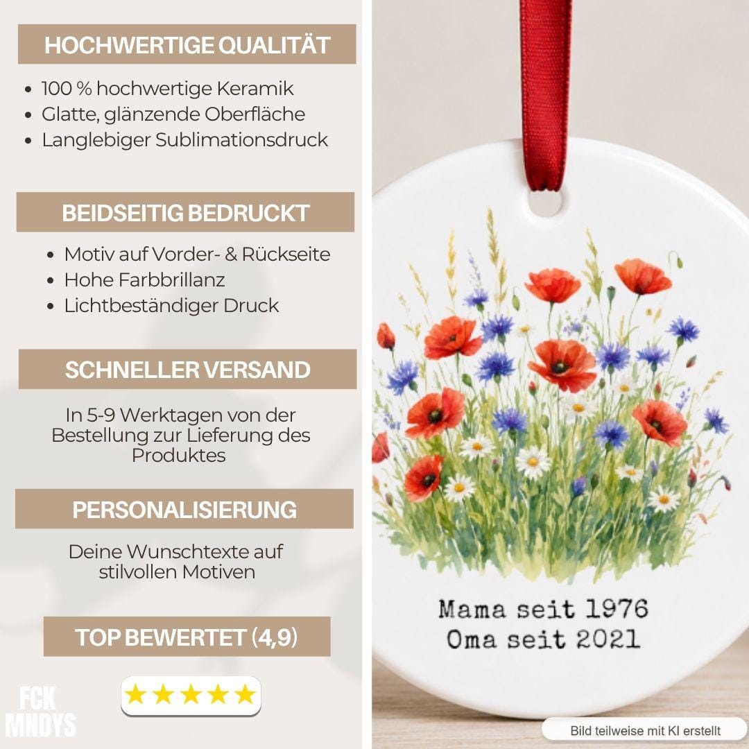 Personalisiertes Mama und Oma seit Ornament, Keramik Anhänger mit Datum, Familien Geschenk für Mütter und Großmütter Weihnachtsschmuck