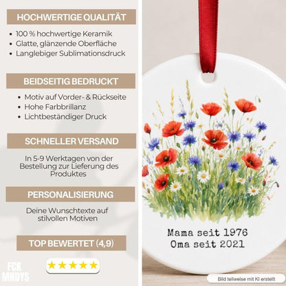Personalisiertes Mama Oma Opa seit Ornament, Keramik Anhänger mit Datum, Familien Geschenk für Mama Oma Papa Großeltern Weihnachtsschmuck
