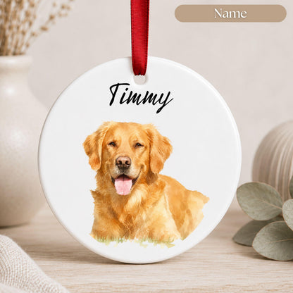Personalisiertes Hunde Haustier Ornament Aquarell, Keramik Anhänger mit Foto Name & Text, Geschenk Hundebesitzer Erinnerung Weihnachten