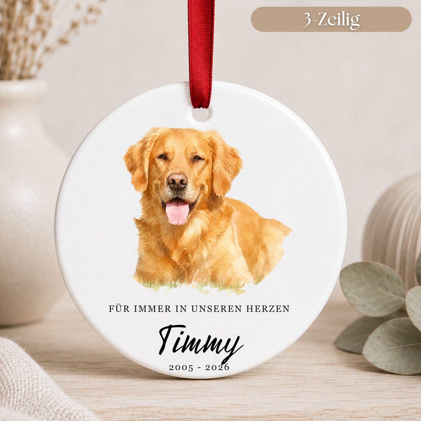 Personalisiertes Hunde Haustier Ornament Aquarell, Keramik Anhänger mit Foto Name & Text, Geschenk Hundebesitzer Erinnerung Weihnachten
