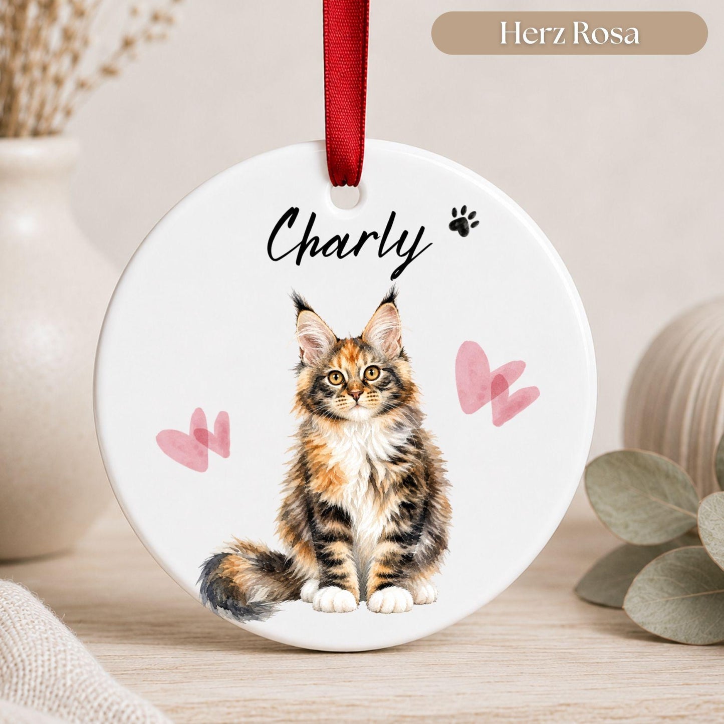 Personalisiertes Katzen Haustier Ornament Aquarell, Keramik Anhänger mit Foto Name & Text, Geschenk Katzenbesitzer Erinnerung Watercolor