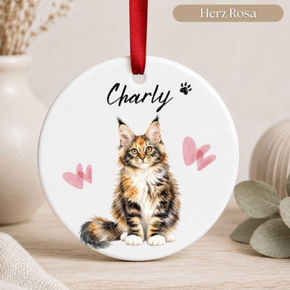 Personalisiertes Katzen Haustier Ornament Aquarell, Keramik Anhänger mit Foto Name & Text, Geschenk Katzenbesitzer Erinnerung Watercolor