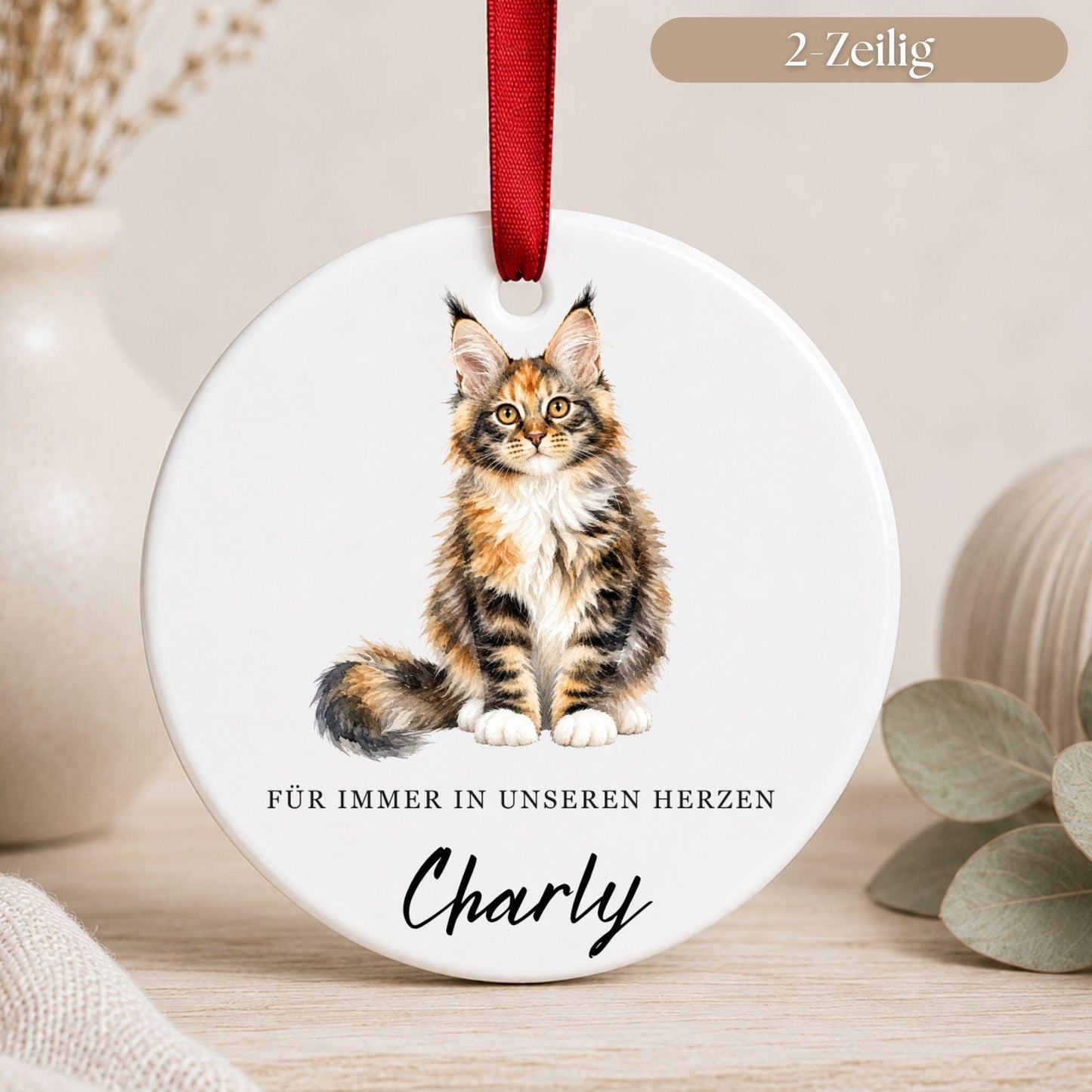 Personalisiertes Katzen Haustier Ornament Aquarell, Keramik Anhänger mit Foto Name & Text, Geschenk Katzenbesitzer Erinnerung Watercolor