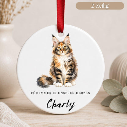 Personalisiertes Katzen Haustier Ornament Aquarell, Keramik Anhänger mit Foto Name & Text, Geschenk Katzenbesitzer Erinnerung Watercolor