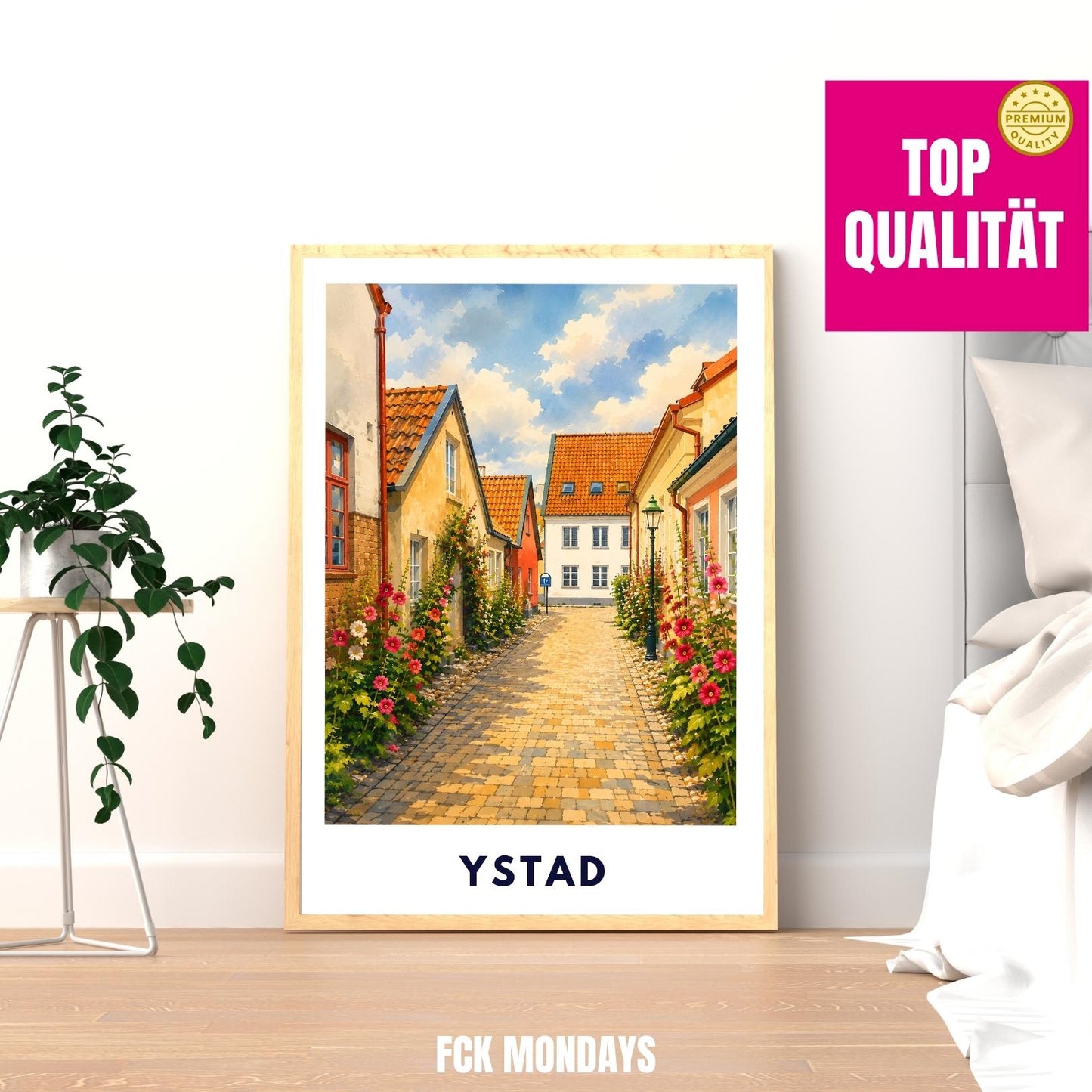Ystad Poster Schweden | Altstadt Wandbild | Skandinavien Reise Poster | Nordic Wall Art | Schweden Print | Küstenstadt Deko Illustration