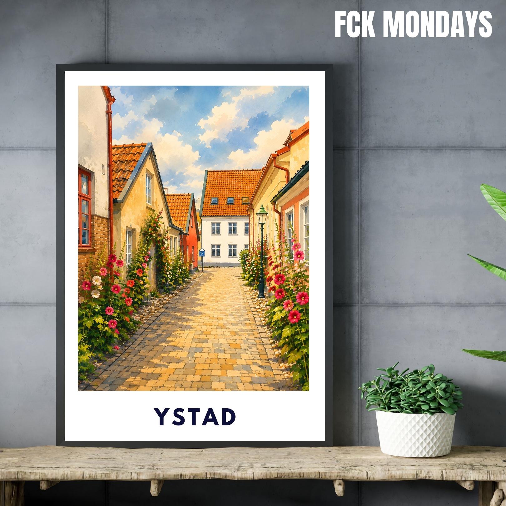 Ystad Poster Schweden | Altstadt Wandbild | Skandinavien Reise Poster | Nordic Wall Art | Schweden Print | Küstenstadt Deko Illustration
