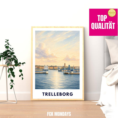 Trelleborg Poster Schweden | Hafen Wandbild | Ostsee Küste Poster | Maritime Deko | Nordic Travel Print | Skandinavien Poster Illustration