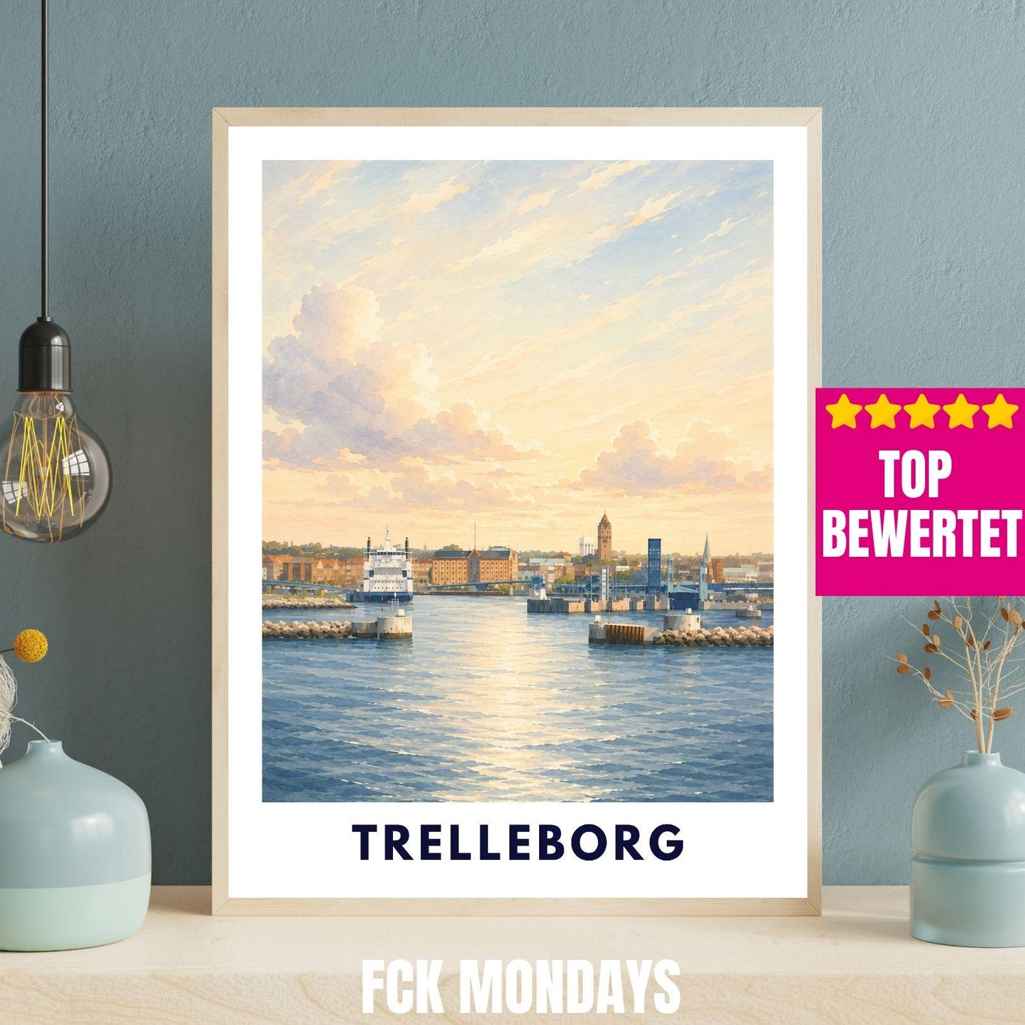 Trelleborg Poster Schweden | Hafen Wandbild | Ostsee Küste Poster | Maritime Deko | Nordic Travel Print | Skandinavien Poster Illustration