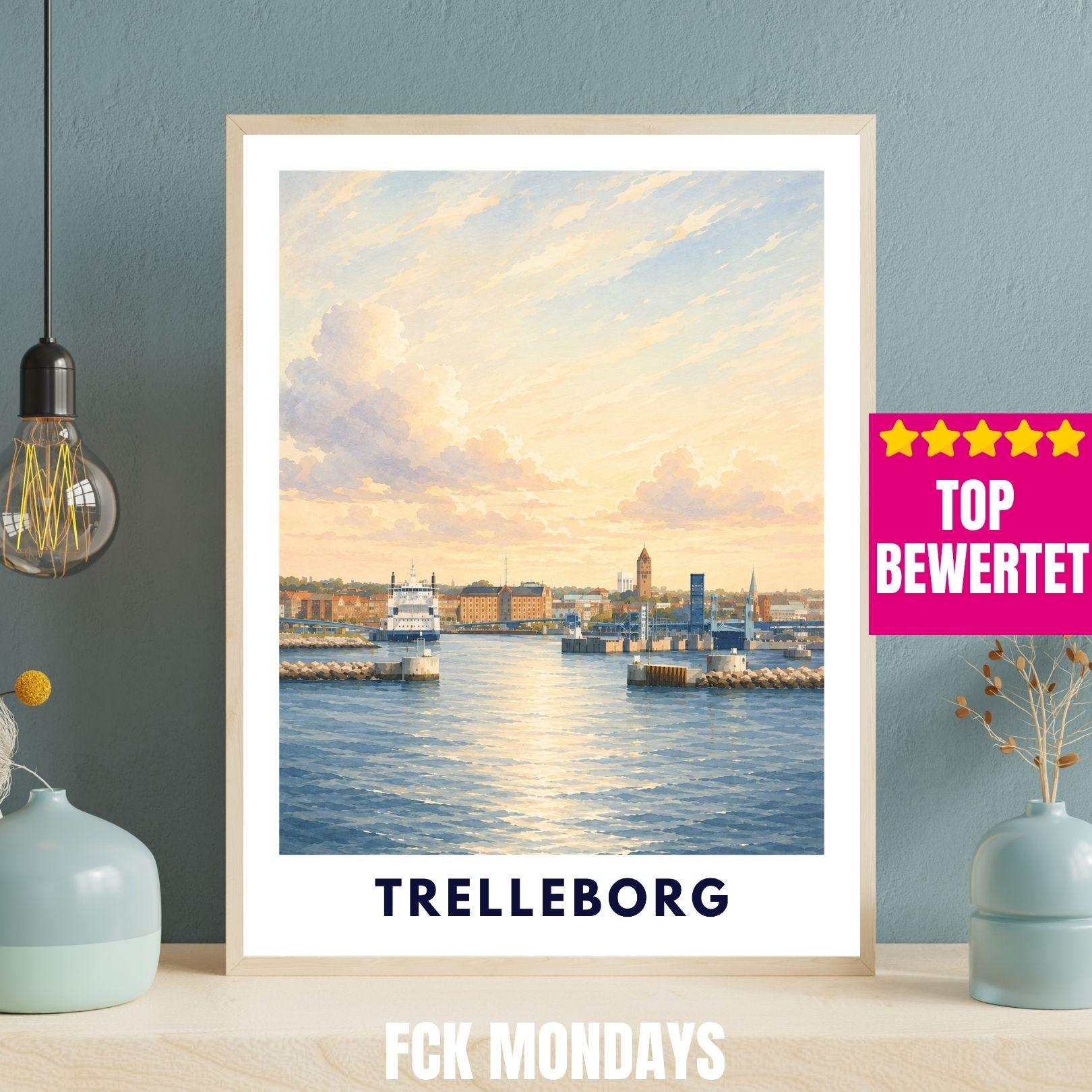Trelleborg Poster Schweden | Hafen Wandbild | Ostsee Küste Poster | Maritime Deko | Nordic Travel Print | Skandinavien Poster Illustration