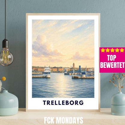 Trelleborg Poster Schweden | Hafen Wandbild | Ostsee Küste Poster | Maritime Deko | Nordic Travel Print | Skandinavien Poster Illustration