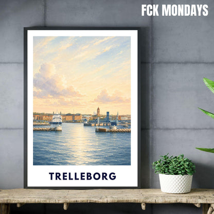 Trelleborg Poster Schweden | Hafen Wandbild | Ostsee Küste Poster | Maritime Deko | Nordic Travel Print | Skandinavien Poster Illustration