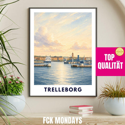 Trelleborg Poster Schweden | Hafen Wandbild | Ostsee Küste Poster | Maritime Deko | Nordic Travel Print | Skandinavien Poster Illustration