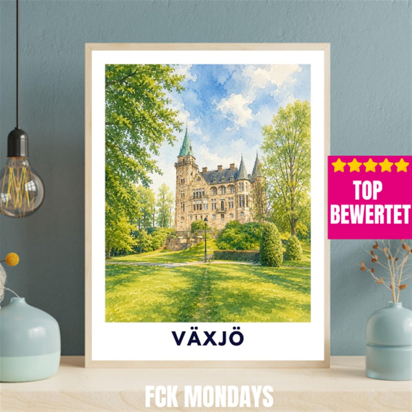 Växjö Poster Schweden | Teleborg Schloss Wandbild | Småland Reise Poster | Schloss Illustration | Nordic Wall Art | Vaxjo Deko