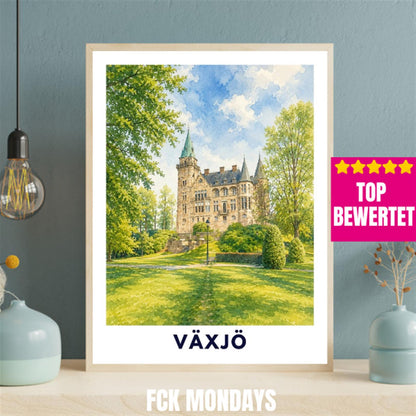 Växjö Poster Schweden | Teleborg Schloss Wandbild | Småland Reise Poster | Schloss Illustration | Nordic Wall Art | Vaxjo Deko