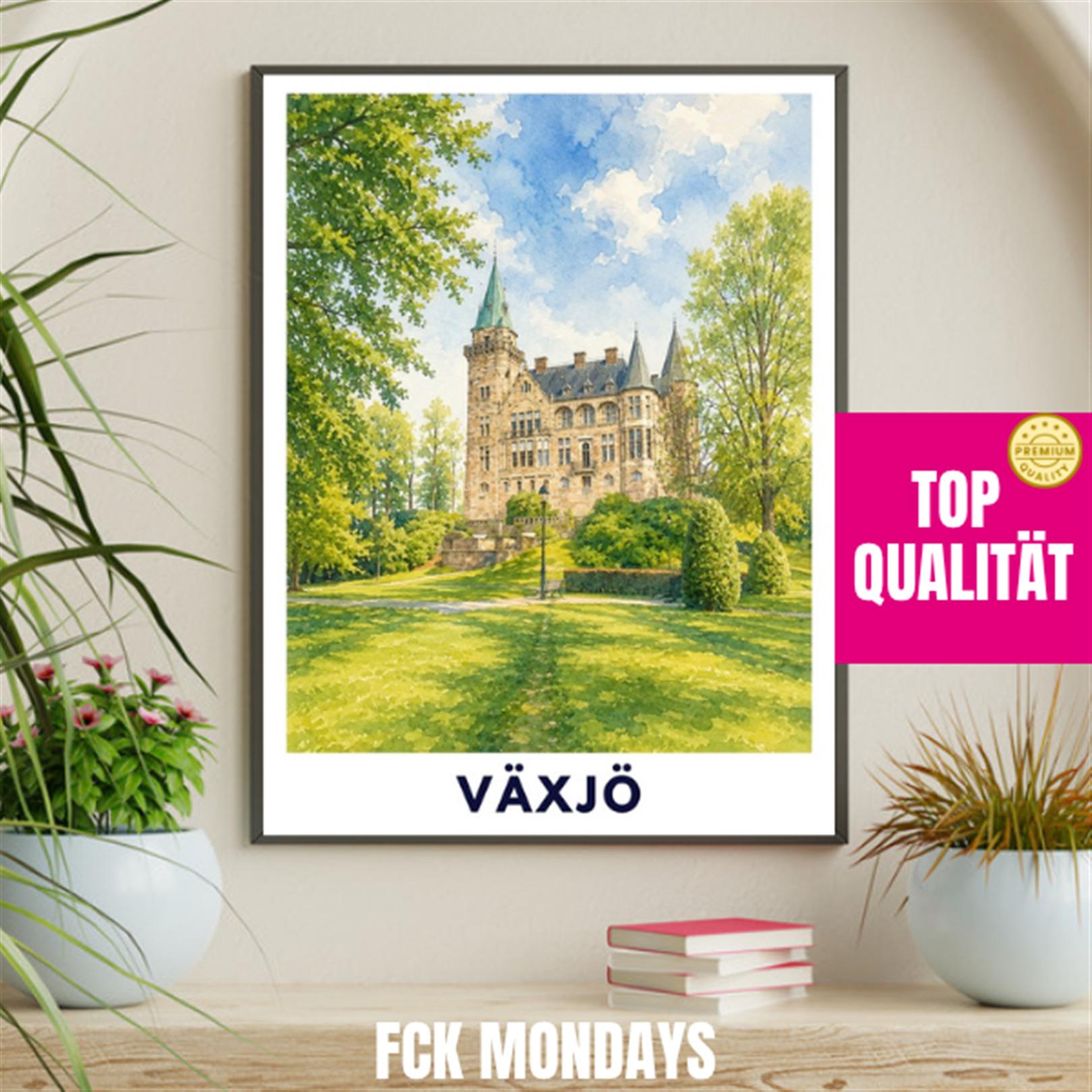 Växjö Poster Schweden | Teleborg Schloss Wandbild | Småland Reise Poster | Schloss Illustration | Nordic Wall Art | Vaxjo Deko