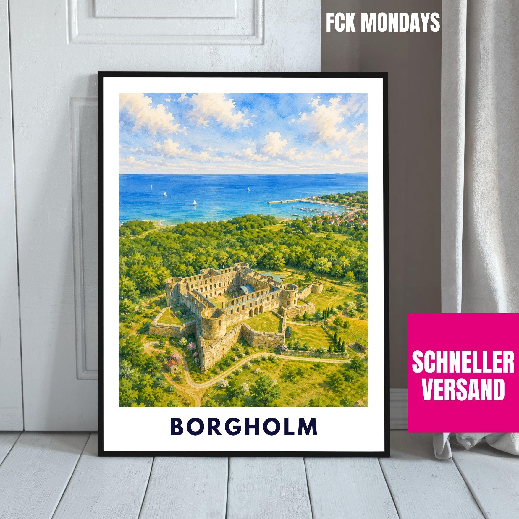 Borgholm Poster Öland, Schlossruine Wandbild, Schweden Reiseposter, Ostsee Küste Nordic Print Illustration