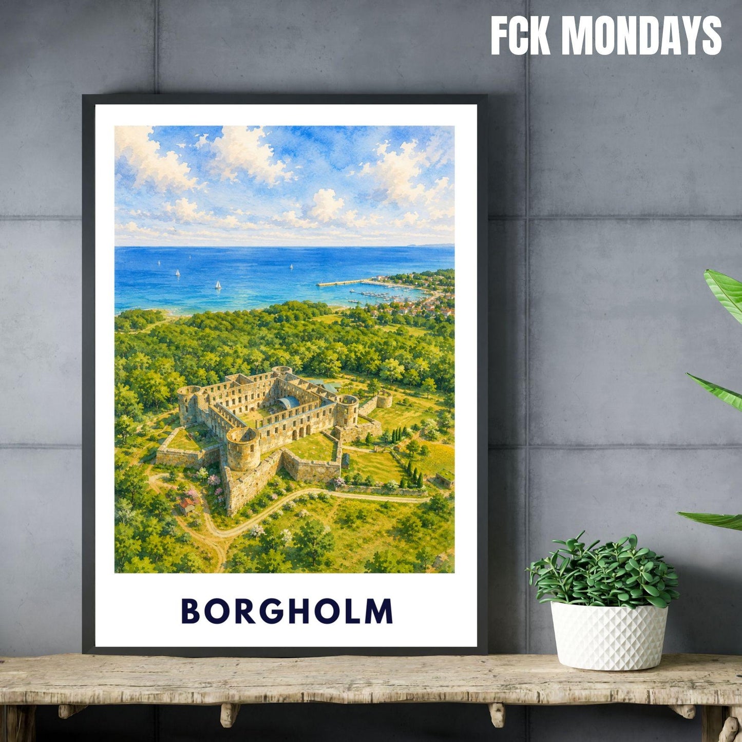 Borgholm Poster Öland, Schlossruine Wandbild, Schweden Reiseposter, Ostsee Küste Nordic Print Illustration