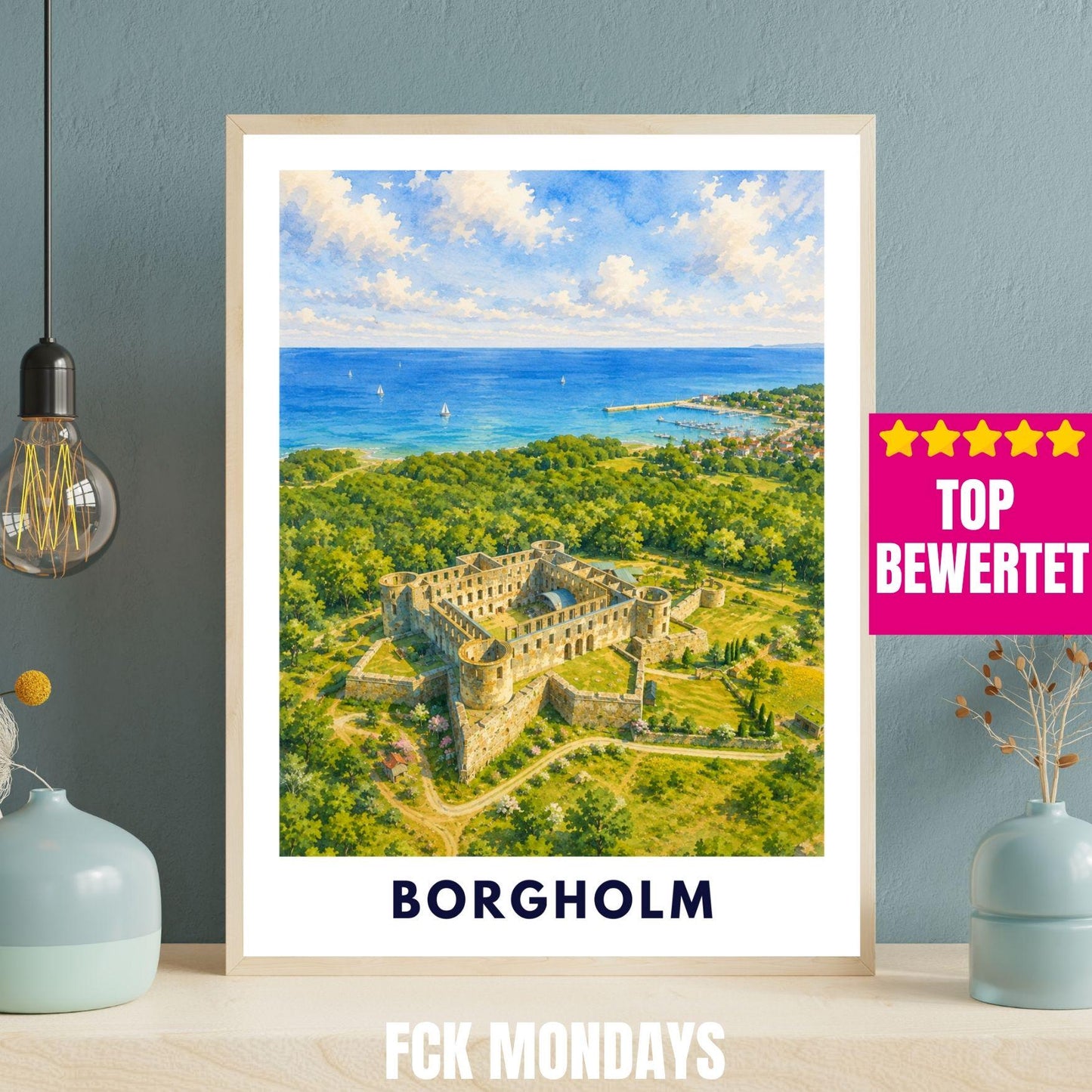 Borgholm Poster Öland, Schlossruine Wandbild, Schweden Reiseposter, Ostsee Küste Nordic Print Illustration