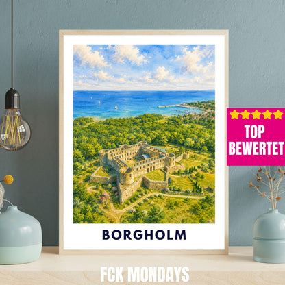 Borgholm Poster Öland, Schlossruine Wandbild, Schweden Reiseposter, Ostsee Küste Nordic Print Illustration