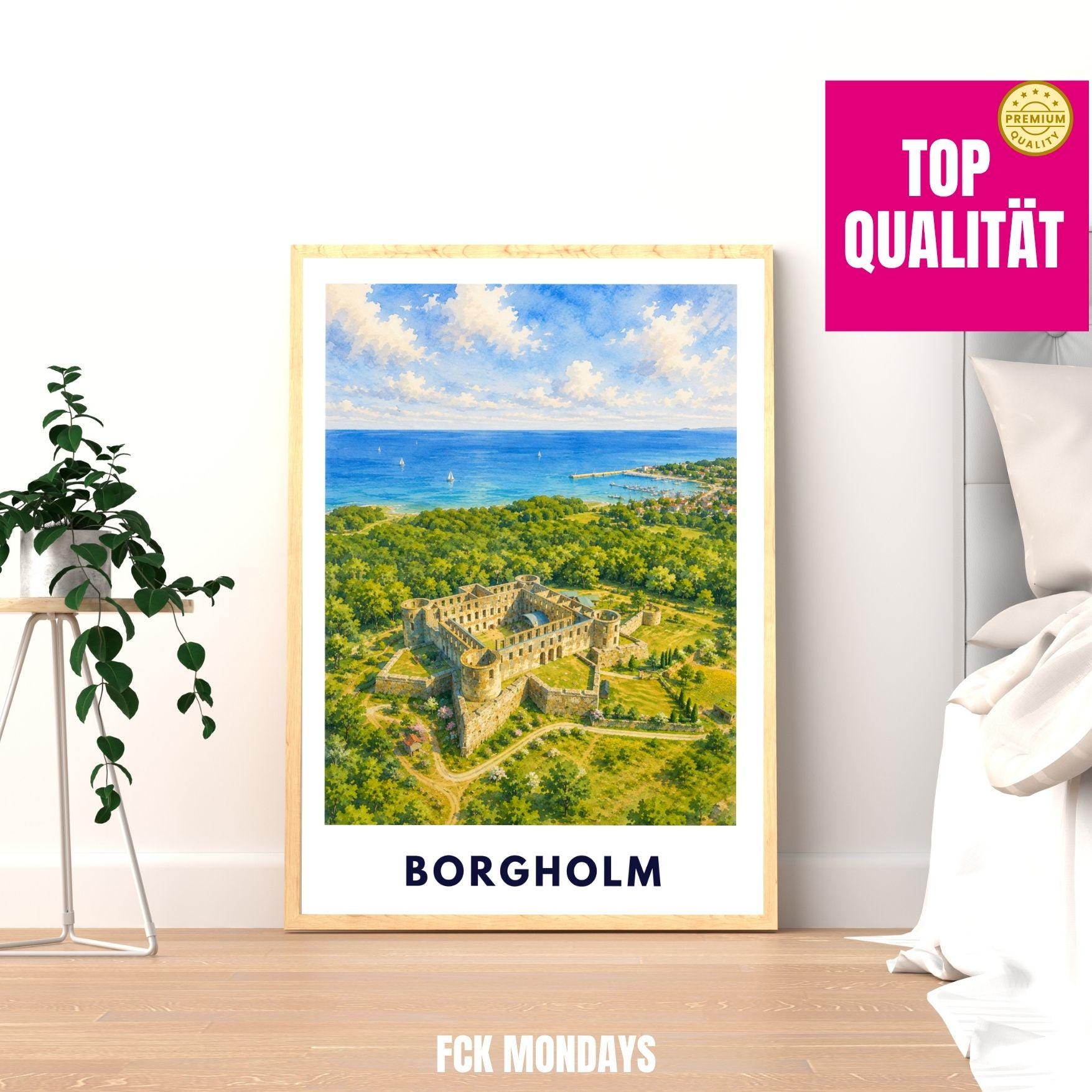 Borgholm Poster Öland, Schlossruine Wandbild, Schweden Reiseposter, Ostsee Küste Nordic Print Illustration