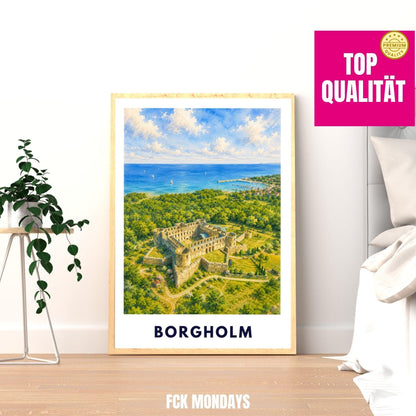 Borgholm Poster Öland, Schlossruine Wandbild, Schweden Reiseposter, Ostsee Küste Nordic Print Illustration