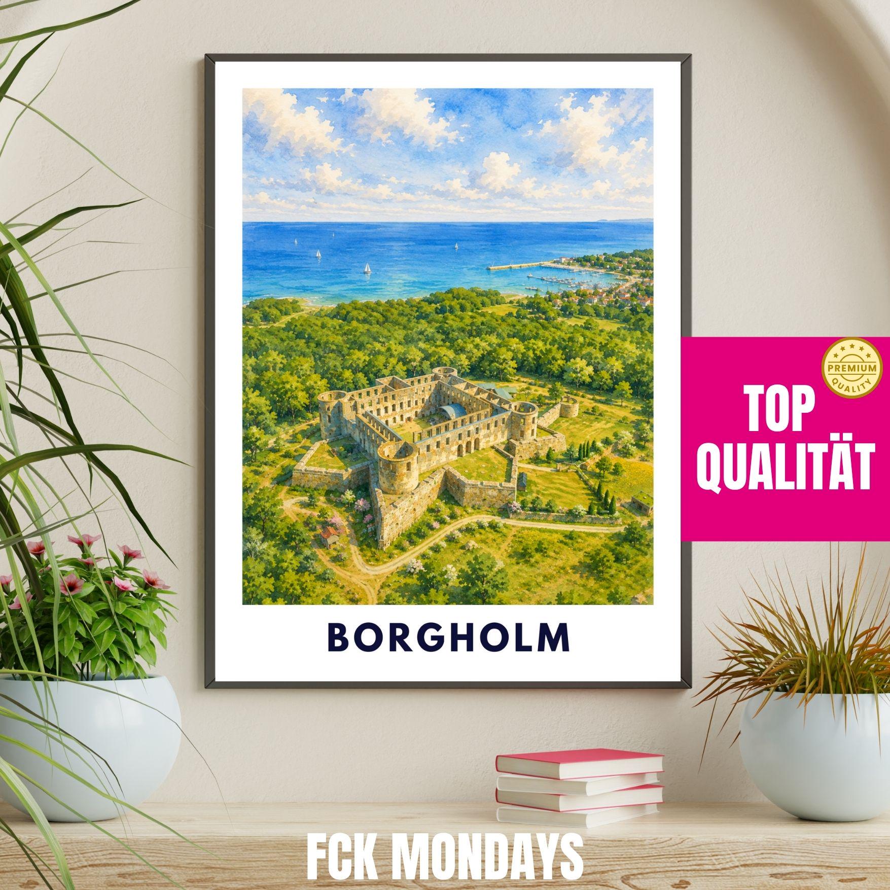 Borgholm Poster Öland, Schlossruine Wandbild, Schweden Reiseposter, Ostsee Küste Nordic Print Illustration