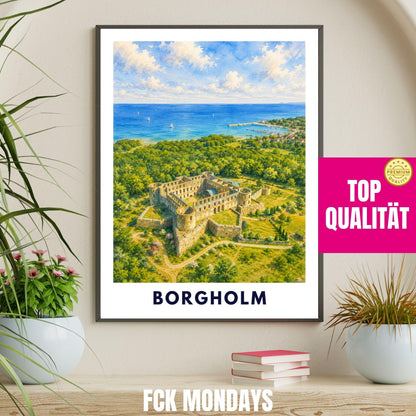 Borgholm Poster Öland, Schlossruine Wandbild, Schweden Reiseposter, Ostsee Küste Nordic Print Illustration