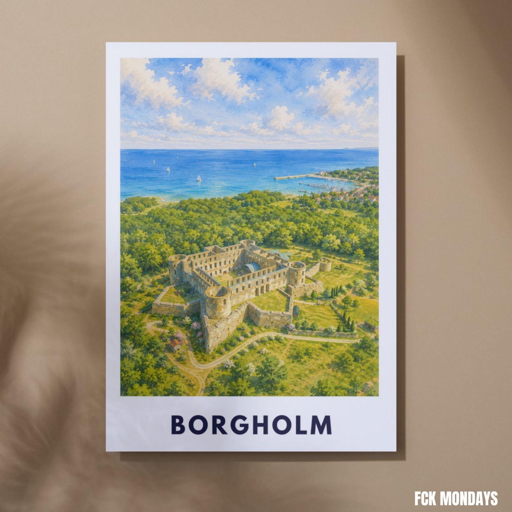 Borgholm Poster Öland, Schlossruine Wandbild, Schweden Reiseposter, Ostsee Küste Nordic Print Illustration
