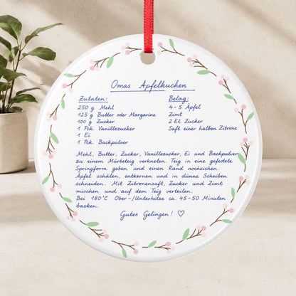 Personalisiertes Rezept Ornament mit Handschrift, Omas Rezept Keramik Anhänger, Familienrezept Weihnachtsgeschenk Geburtstag Verzierung