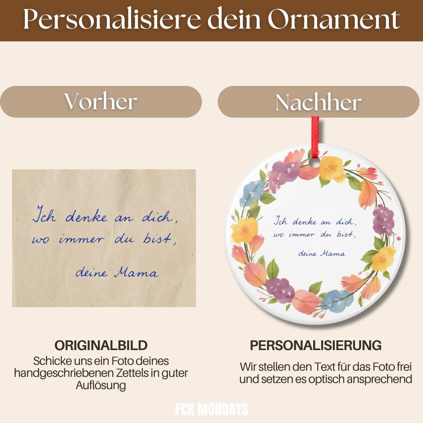 Personalisiertes Trauer Ornament, Andenken Keramik Anhänger mit Foto Zitat Wunschtext, Beerdigung Trauerfeier Geschenk Friedhof Kapelle