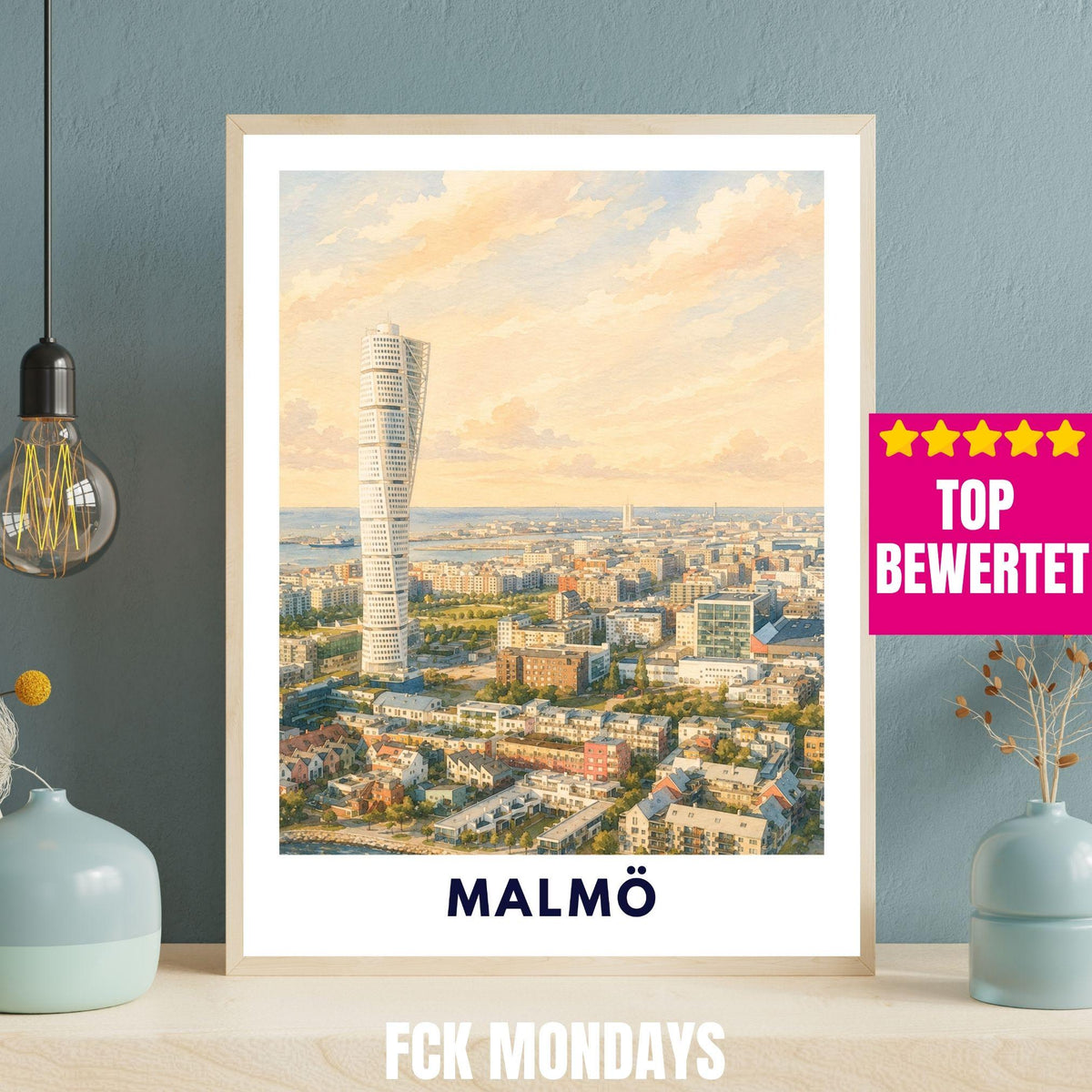 Malmö Schweden Poster | Turning Torso Illustration | Ostsee Reise Poster | Skandinavien Wandbild | Wall Art | Schweden Deko | Stadt Print