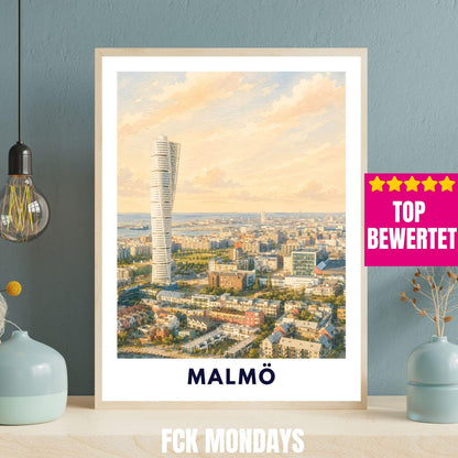 Malmö Schweden Poster | Turning Torso Illustration | Ostsee Reise Poster | Skandinavien Wandbild | Wall Art | Schweden Deko | Stadt Print