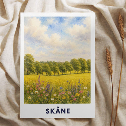 Skåne Schweden Poster | Landschaftsbild | Südschweden Poster | Nordic Wall Art | Schweden Deko | Natur Wandbild | Illustration