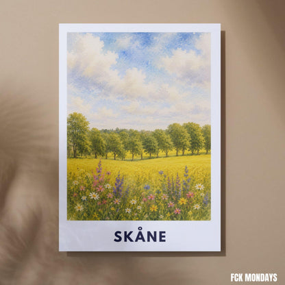 Skåne Schweden Poster | Landschaftsbild | Südschweden Poster | Nordic Wall Art | Schweden Deko | Natur Wandbild | Illustration