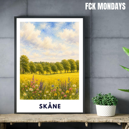 Skåne Schweden Poster | Landschaftsbild | Südschweden Poster | Nordic Wall Art | Schweden Deko | Natur Wandbild | Illustration